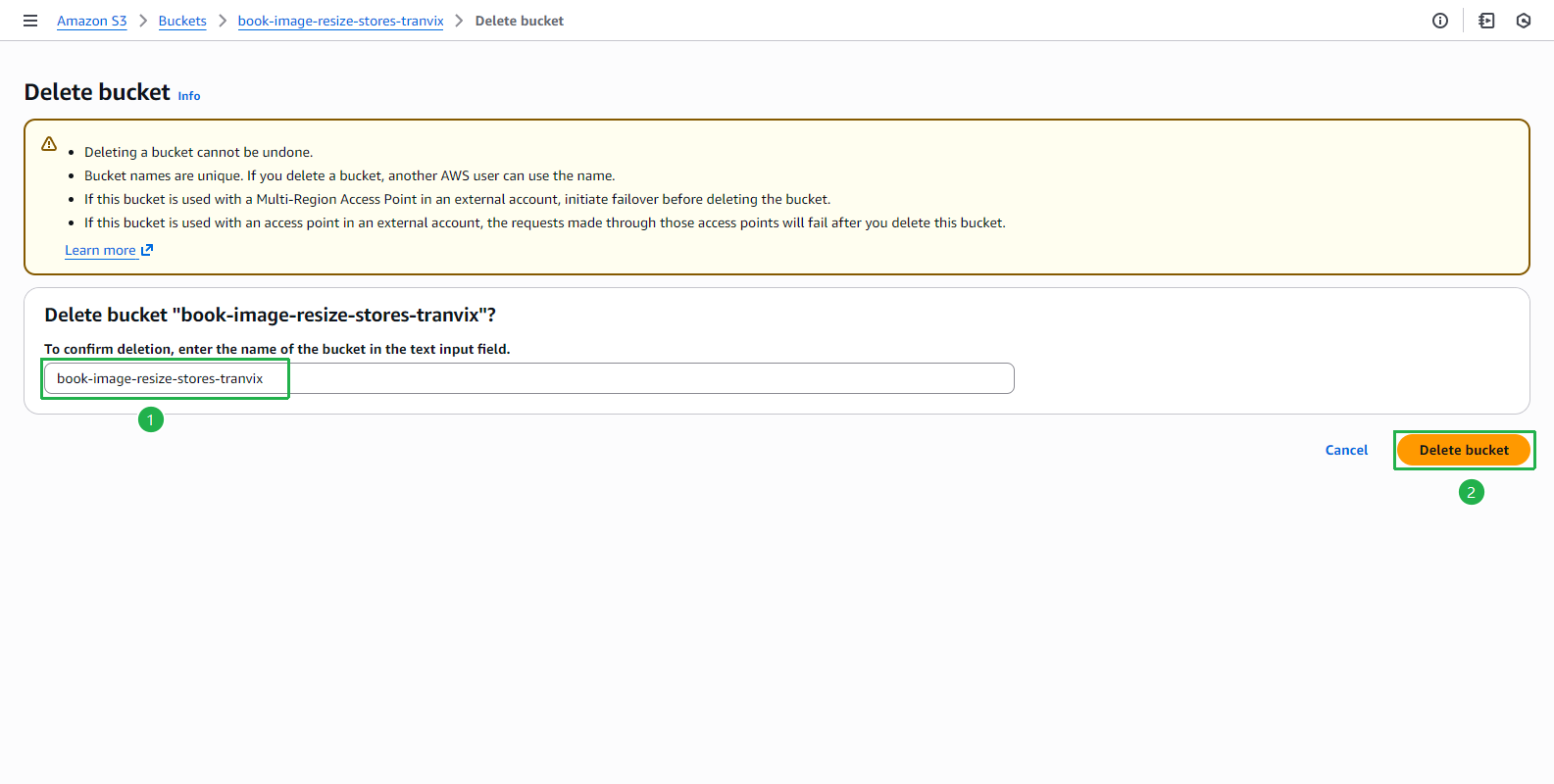 Delete bucket confirmation
