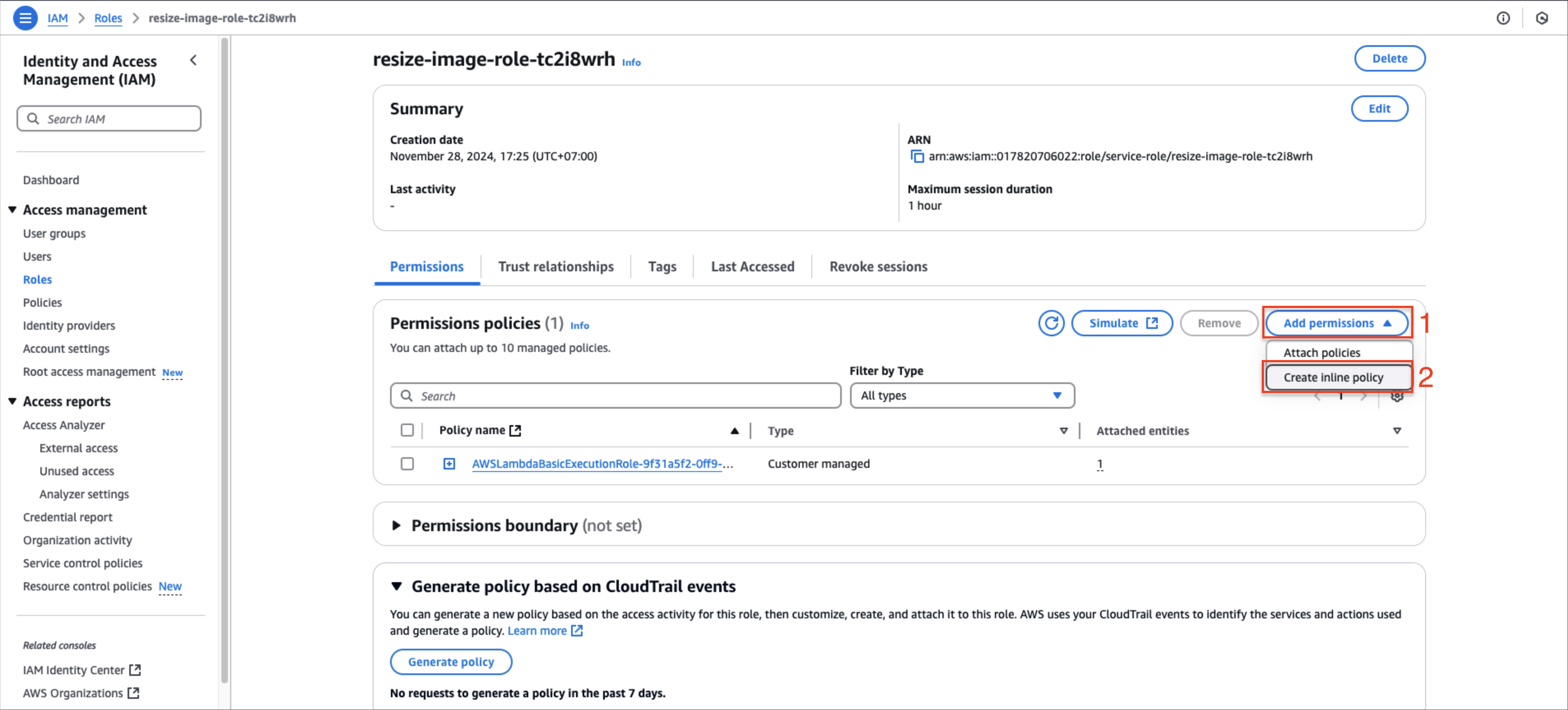 Create Inline Policy