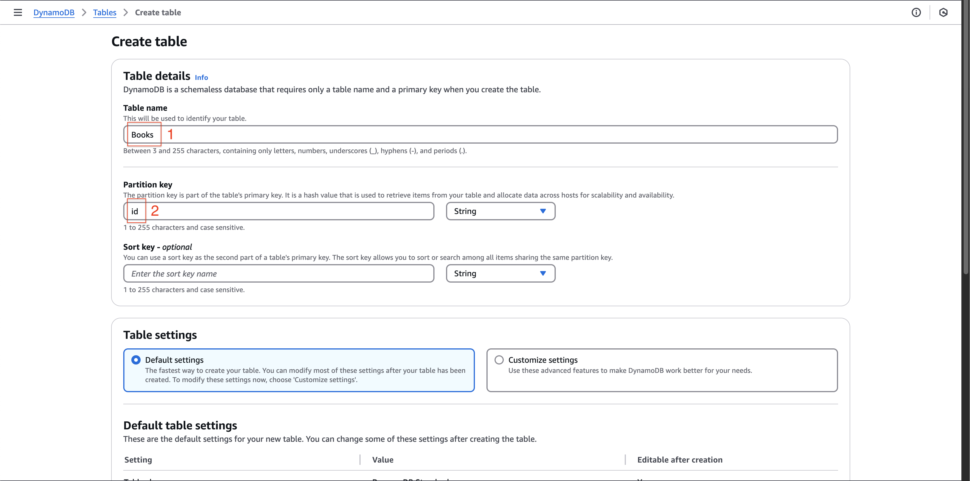 DynamoDB Table Configuration